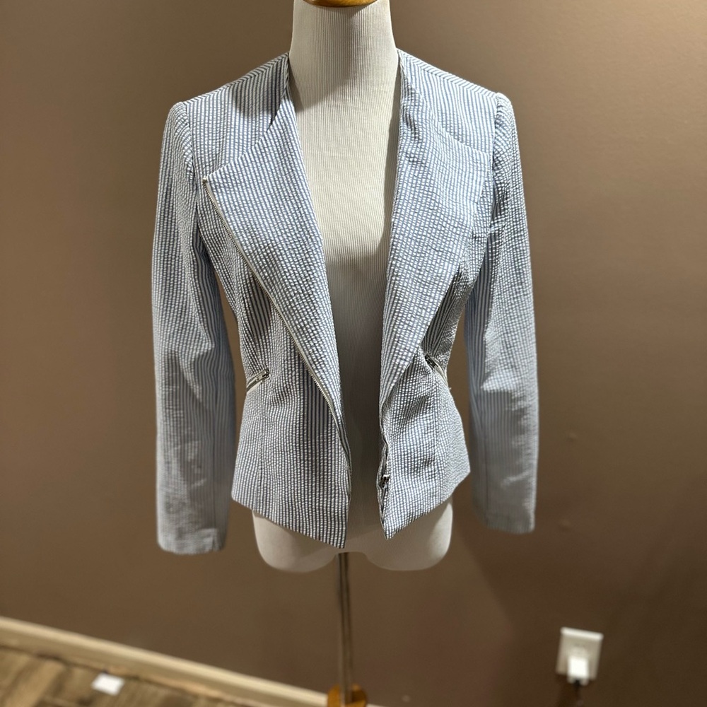 Women's Blue Seersucker Blazer - Jacket